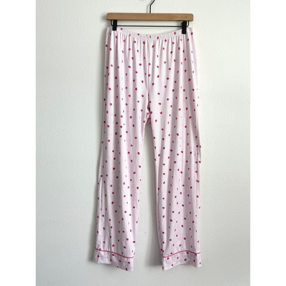 Laura Ashley Pajama Pants L Pink Strawberry Print Cottagecore Striped Sleepwear